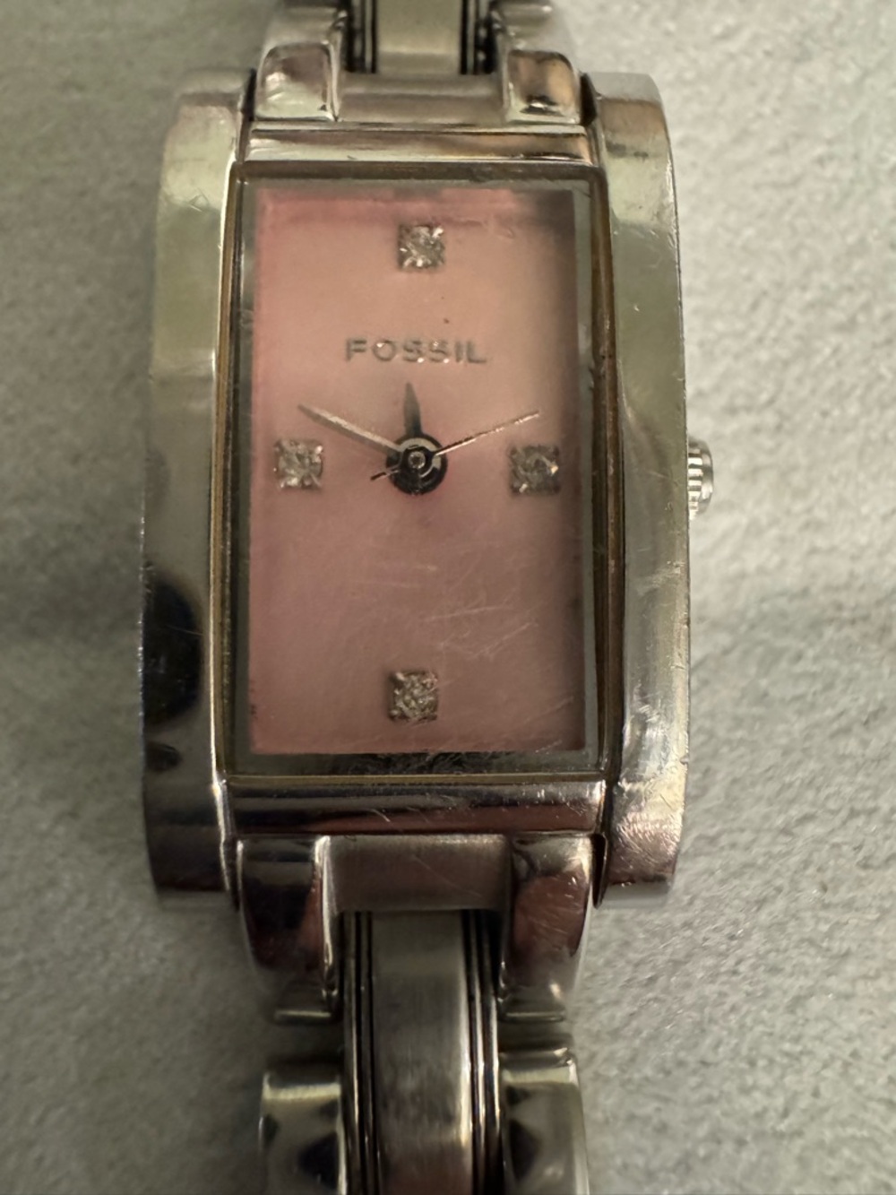 Fossil Silver-Tone Rectangular Bracelet Watch New Battery. Works - Picture 2 of 15